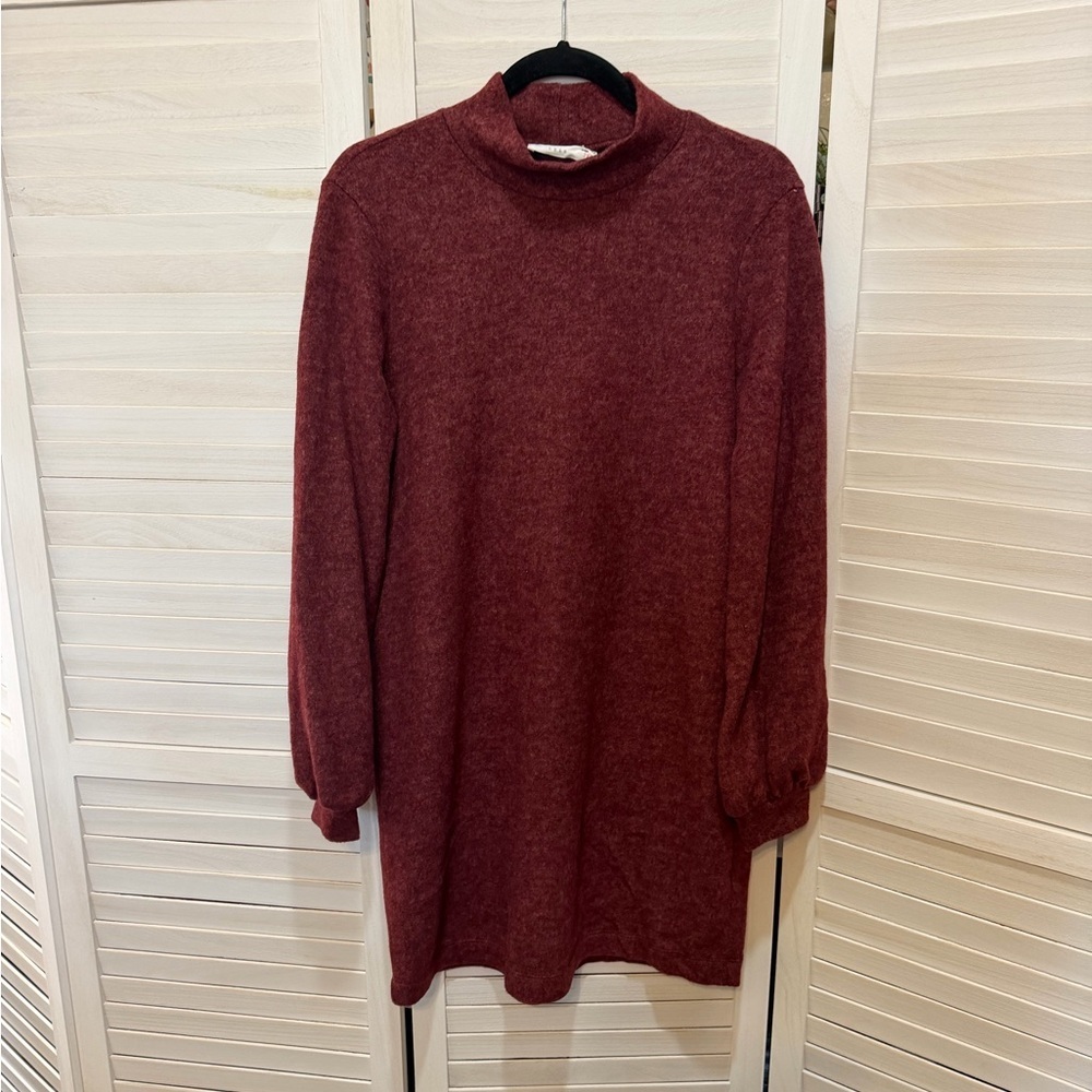 NWT Lush Burgundy Long Sleeve Dress. Mock Turtleneck. Midi-Knee Length. Size M.